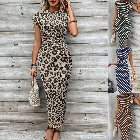Women's Tie Waist Striped Maxi Dress