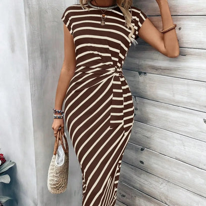 Women's Tie Waist Striped Maxi Dress