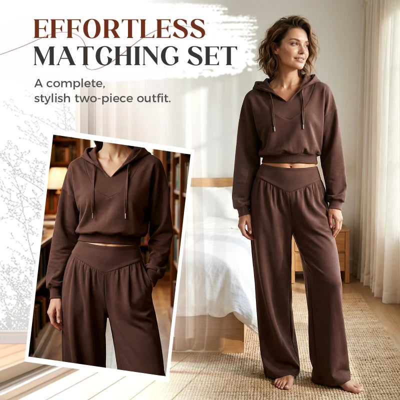 Women's Cropped Hoodie & Wide Leg Trouser Set