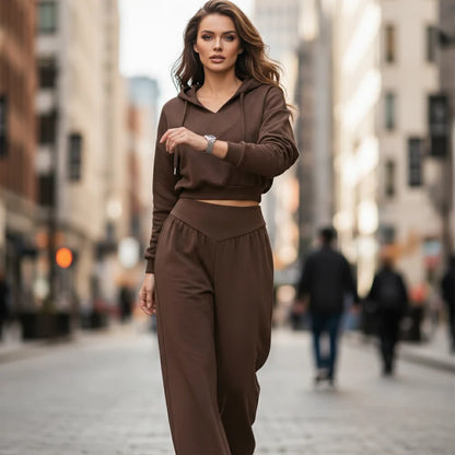 Women's Cropped Hoodie & Wide Leg Trouser Set