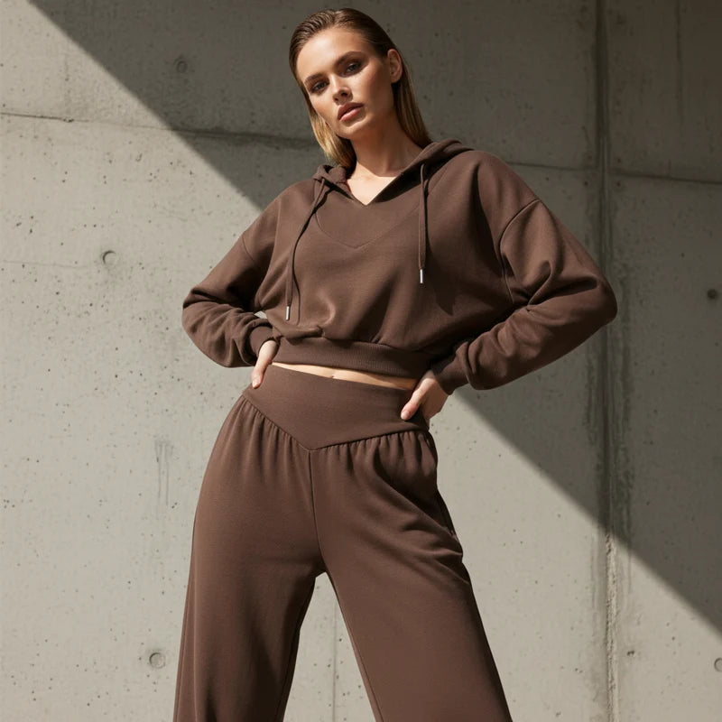 Women's Cropped Hoodie & Wide Leg Trouser Set