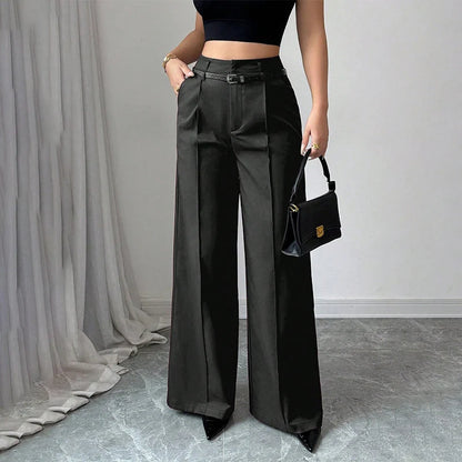 Women's Belted High-Waist Wide Leg Trousers