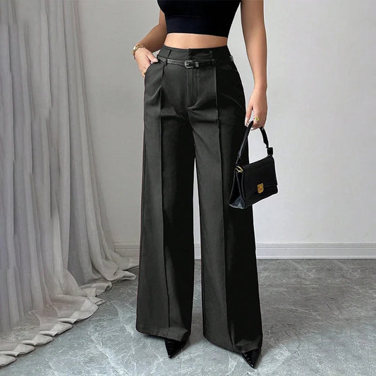 Women's Belted High-Waist Wide Leg Trousers