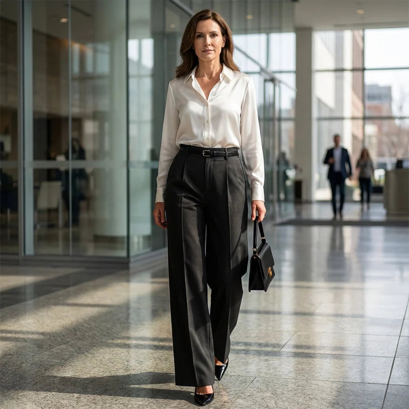 Women's Belted High-Waist Wide Leg Trousers