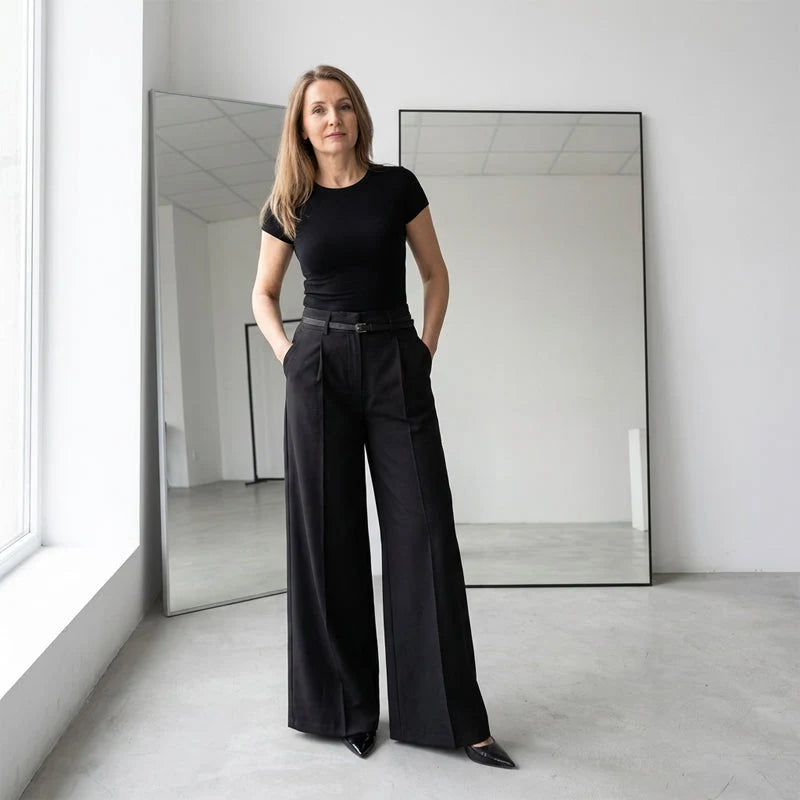 Women's Belted High-Waist Wide Leg Trousers