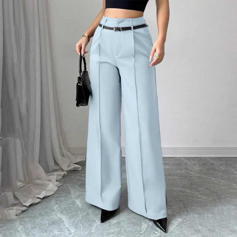 Women's Belted High-Waist Wide Leg Trousers