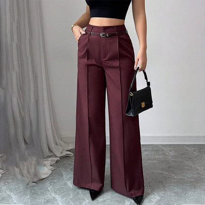 Women's Belted High-Waist Wide Leg Trousers