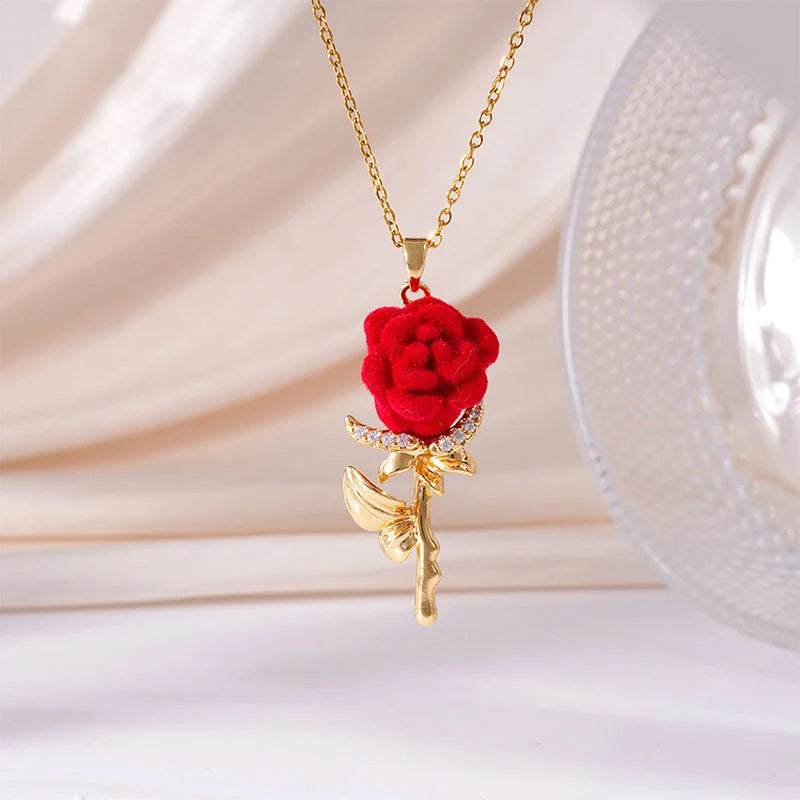 Women's Rose Pendant Statement Necklace