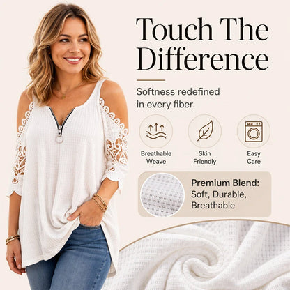 Women's Lace Cold Shoulder Zip Top