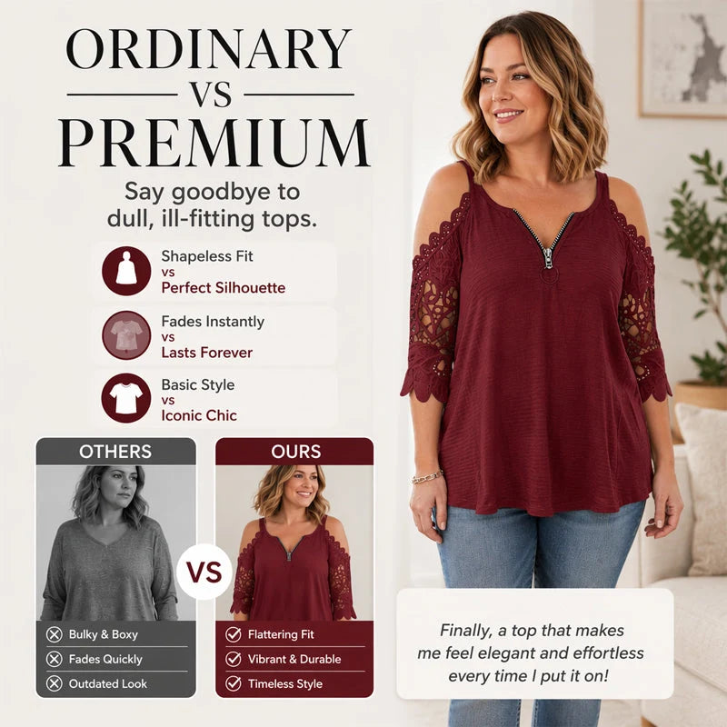 Women's Lace Cold Shoulder Zip Top