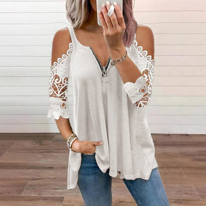 Women's Lace Cold Shoulder Zip Top