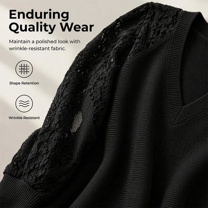 Women's Lace Detail V Neck Knit Top