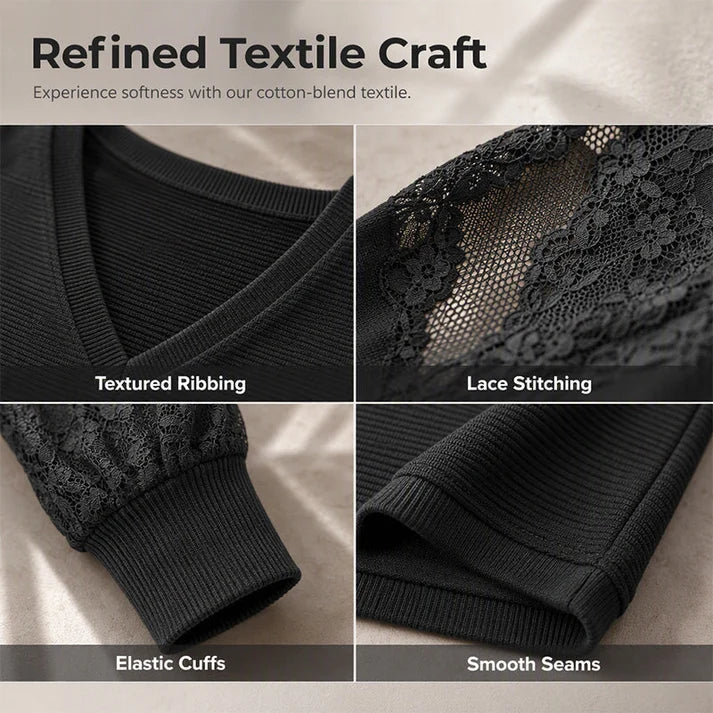 Women's Lace Detail V Neck Knit Top