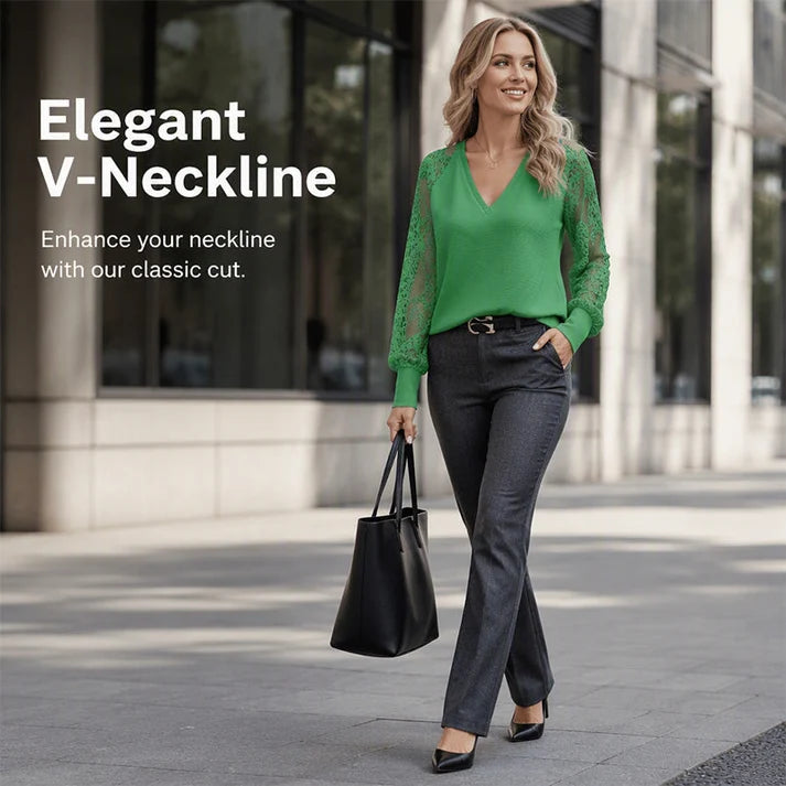 Women's Lace Detail V Neck Knit Top