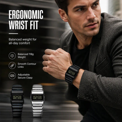 Men's Polished Digital Metal Watch