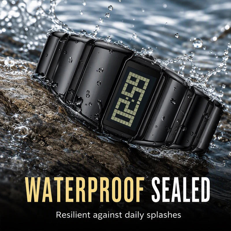 Men's Polished Digital Metal Watch
