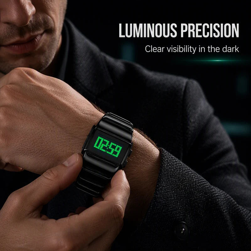 Men's Polished Digital Metal Watch