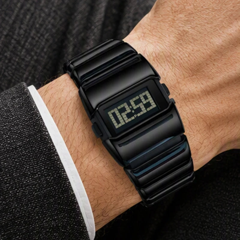 Men's Polished Digital Metal Watch