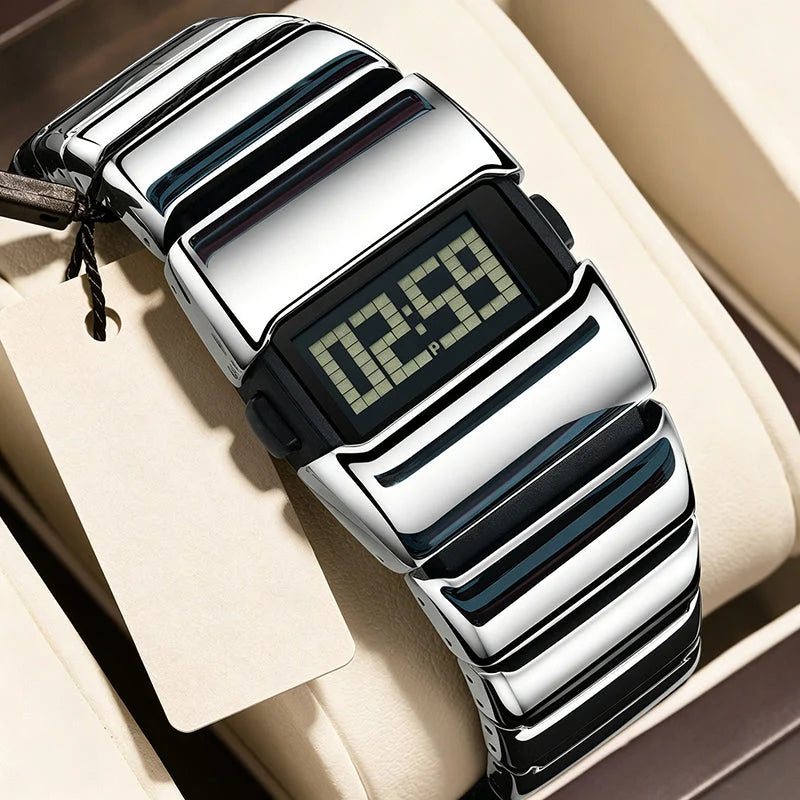 Men's Polished Digital Metal Watch