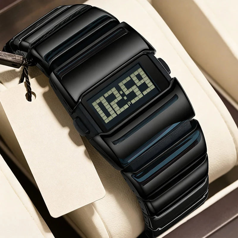 Men's Polished Digital Metal Watch