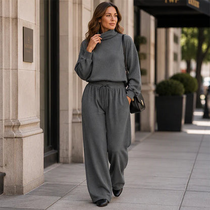 Women's High Neck Wide Leg Two Piece Set