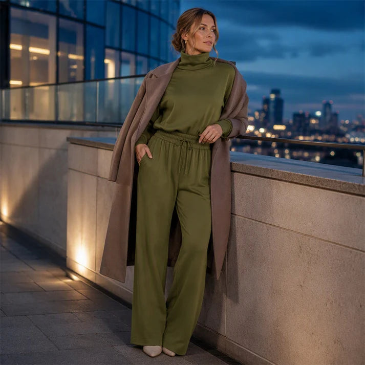 Women's High Neck Wide Leg Two Piece Set