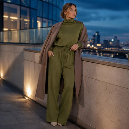 Women's High Neck Wide Leg Two Piece Set