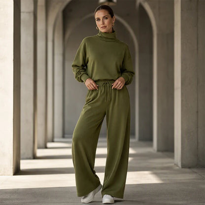 Women's High Neck Wide Leg Two Piece Set