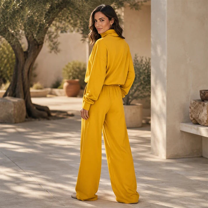 Women's High Neck Wide Leg Two Piece Set