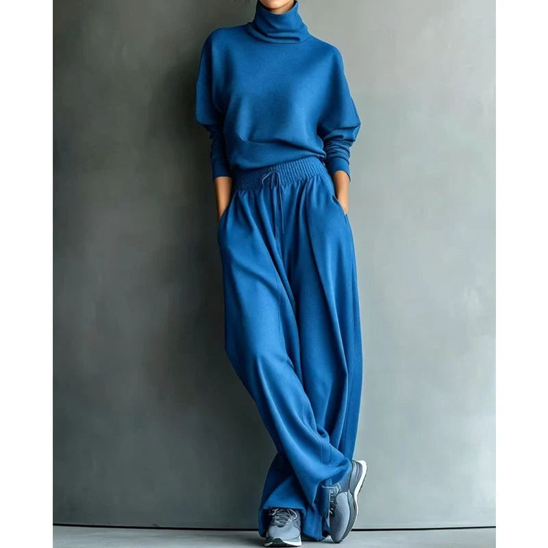 Women's High Neck Wide Leg Two Piece Set