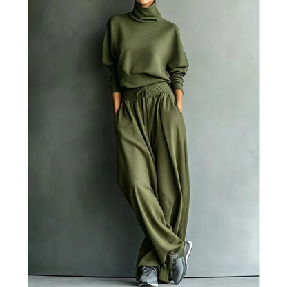 Women's High Neck Wide Leg Two Piece Set