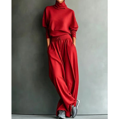 Women's High Neck Wide Leg Two Piece Set