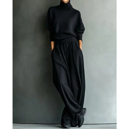 Women's High Neck Wide Leg Two Piece Set