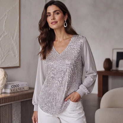 Women's Sparkle V-Neck Evening Top