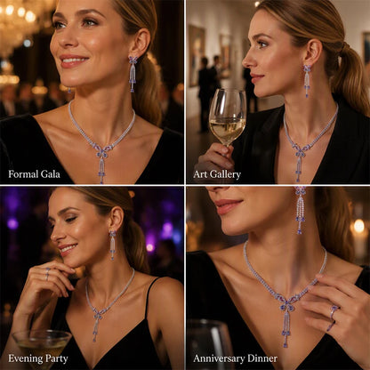 Women's Purple Butterfly Necklace & Earrings Set