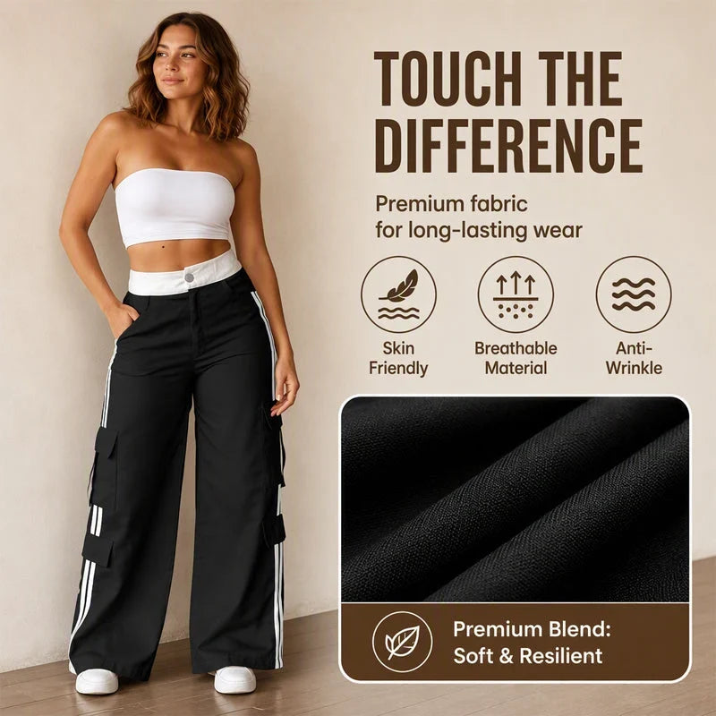 Women's Side Stripe Straight Leg Cargo Trousers