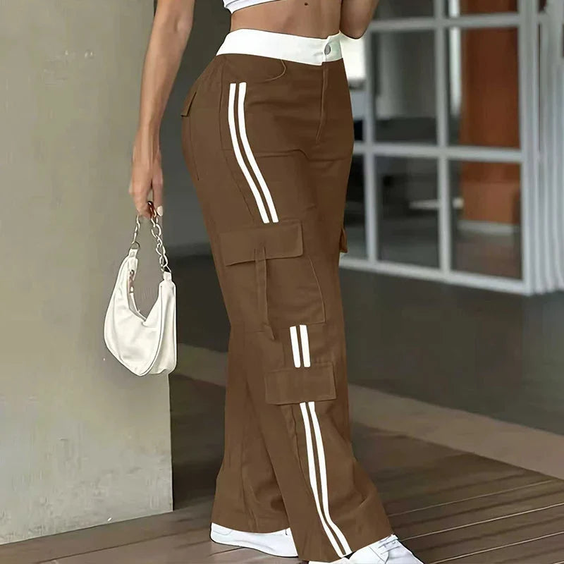 Women's Side Stripe Straight Leg Cargo Trousers