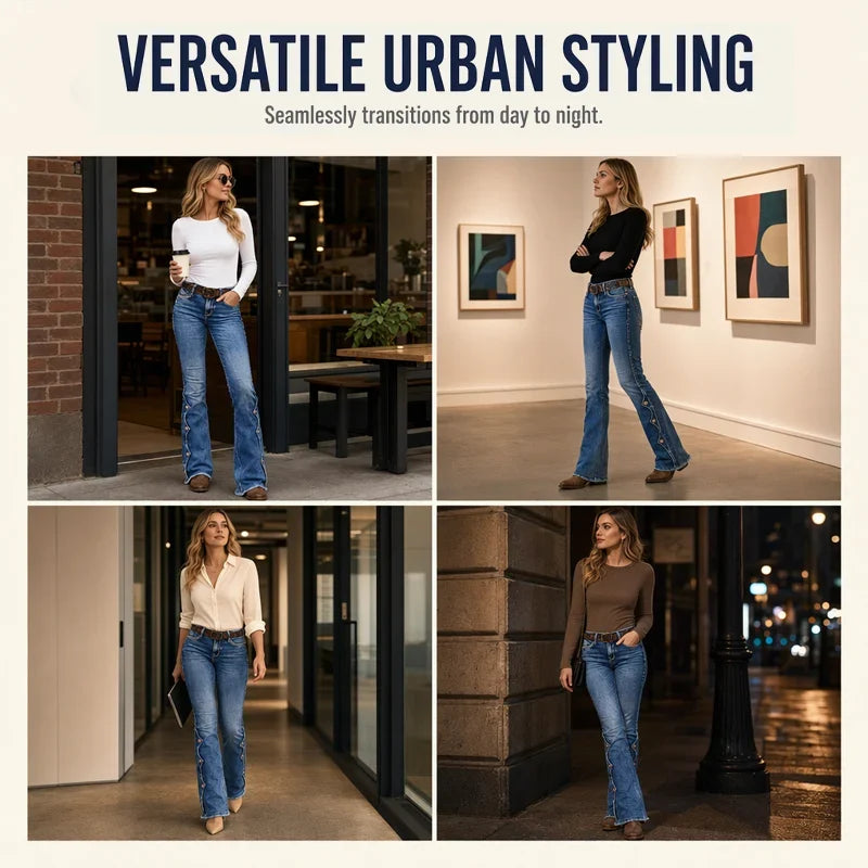 Women's Scallop Button Flare Jeans
