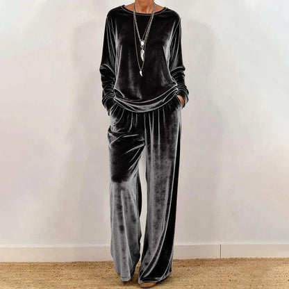 Women's Velvety Wide Leg Two Piece Set