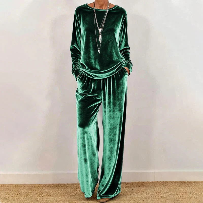 Women's Velvety Wide Leg Two Piece Set
