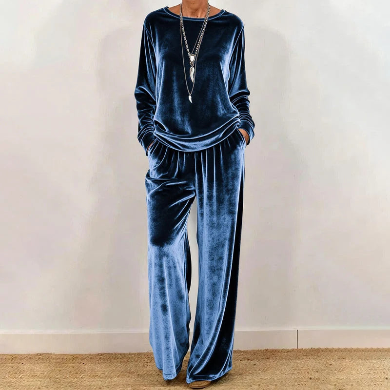 Women's Velvety Wide Leg Two Piece Set