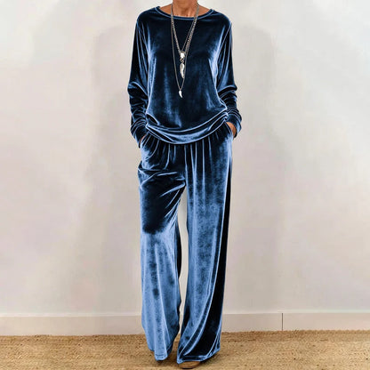 Women's Velvety Wide Leg Two Piece Set