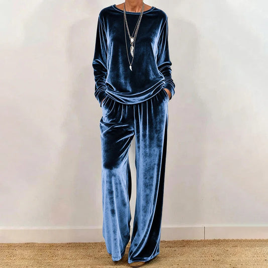 Women's Velvety Wide Leg Two Piece Set