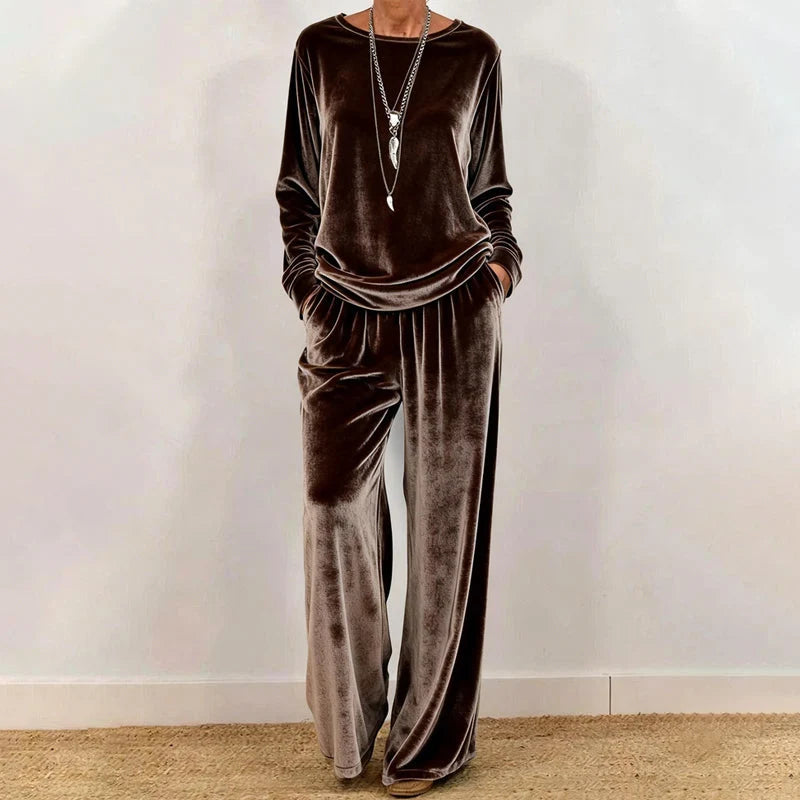 Women's Velvety Wide Leg Two Piece Set