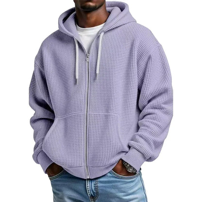 Men's Waffle Texture Zip Hooded Jacket