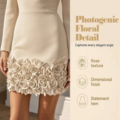 Women's Rose Hem V-Neck Midi Dress