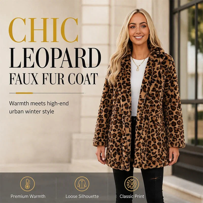 Women's Plush Leopard Print Longline Coat