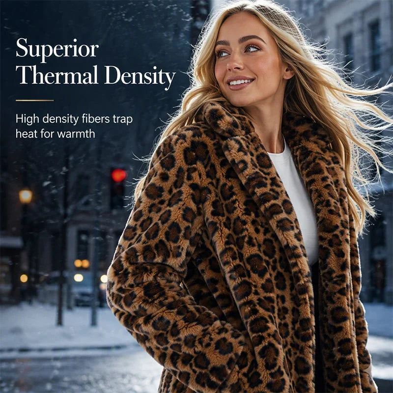 Women's Plush Leopard Print Longline Coat
