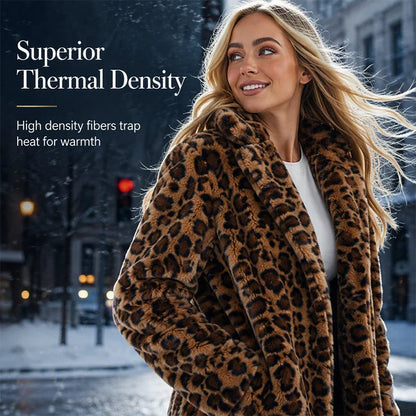 Women's Plush Leopard Print Longline Coat