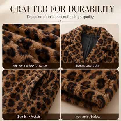 Women's Plush Leopard Print Longline Coat